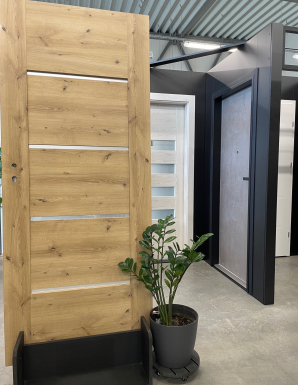 Vékony üvegcsíkos MDF ajtó kézműves tölgy színben